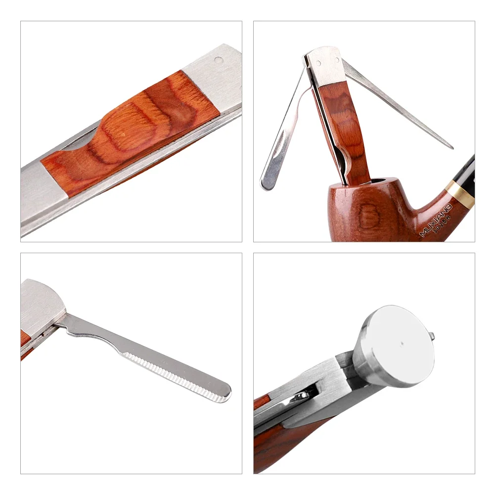 3 in 1 Red Wood Tobacco Smoking Stainless Steel Pipe Clean Tool , for pipe tobacco press rod, pipe channel and bowl cleaning
