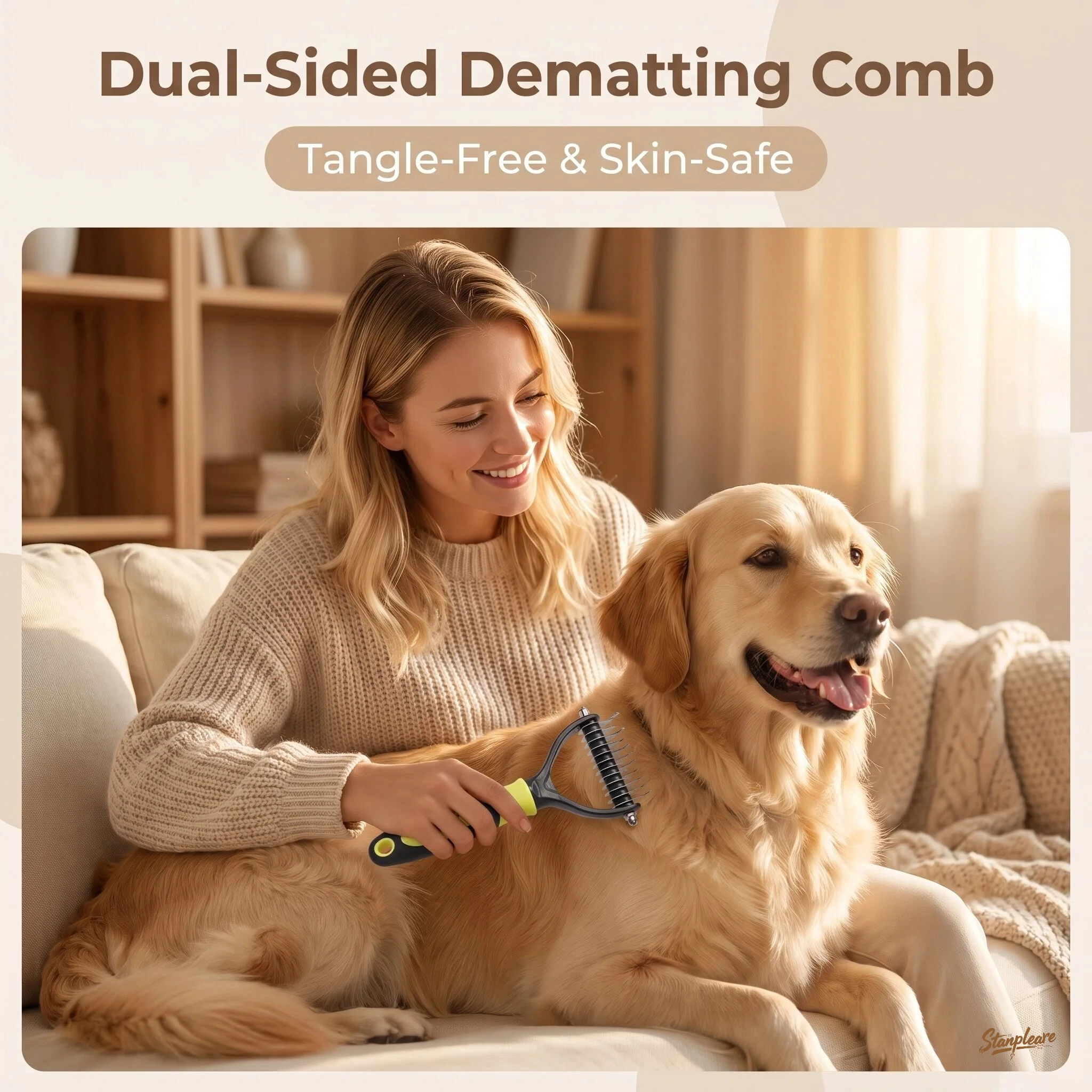 Pet Dematting Comb Double Sided Dog Cat Grooming Brush 2 Sizes 5 Colors Anti Slip Handle Removes Tangles Loose Hair Removal tool image 3