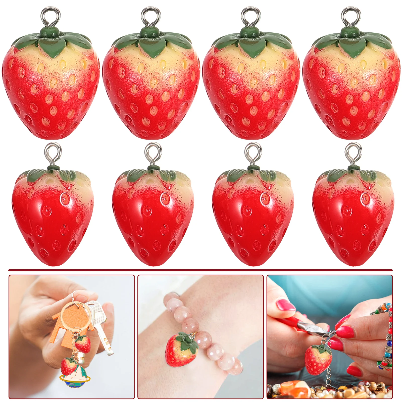 8 Pcs Resin Strawberry Accessories 4 Large 4 Small Jewelry Charms for Necklace Earrings Bracelet Bag naments Craft Projects