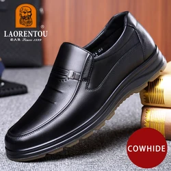 LAORENTOU genuine cowhide breathable business casual men's leather shoes, wear-resistant cow tendon thick sole, soft black shoes