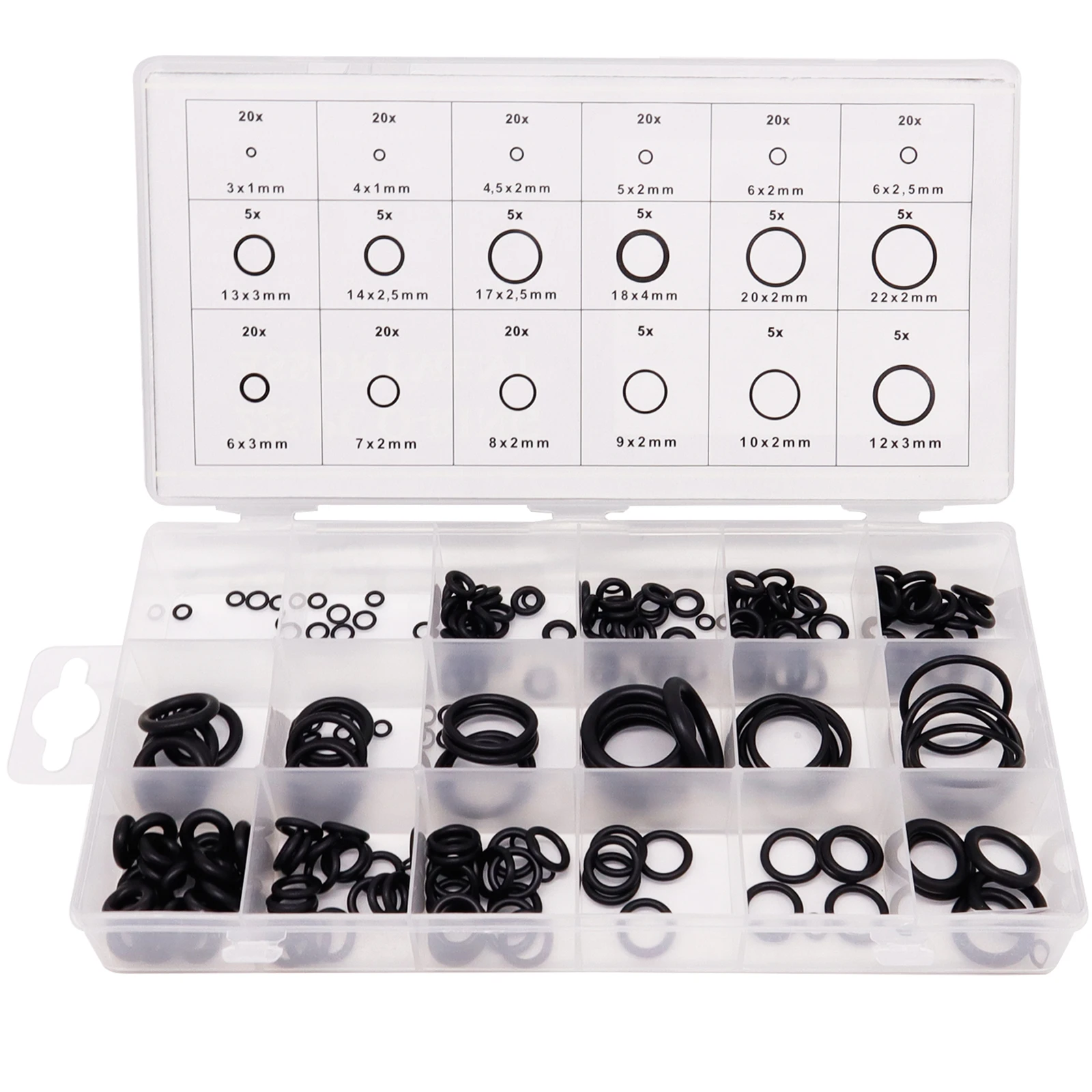 225Pcs Rubber O Ring Oil Resistance O-Ring Washer Seals Gasket Watertightness Assortment Different Size With Plactic Box Kit Set