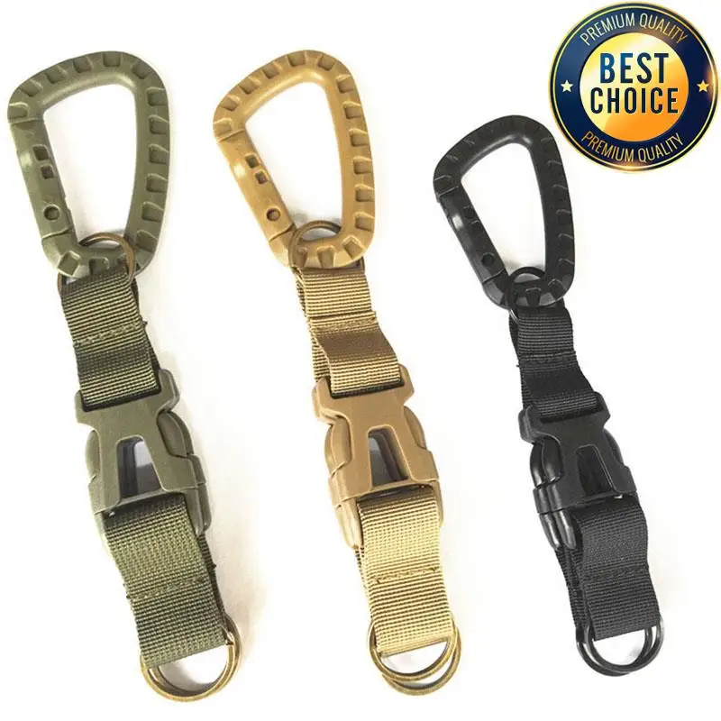 Tactical Key Ring Holder Gear Keychain Clip Nylon Webbing Quick Release Buckle Molle Bag Attachments Metal Carabiners Keychain