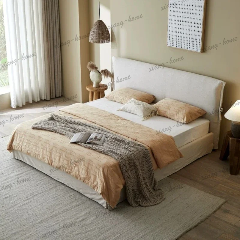 FG 180x200cm Japandi Style Linen Fabric Bed Solid Wood Bed with Removable Washable Cover for Hotel Homestay & Bedroom furniture