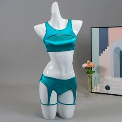 Hope & Win 2022 Nieuwste Vrouwen Pole Dance Wear Korte Driehoeken En Een Riem Imiteren Bretels Sexy Party Clubwear seagreen Satijn