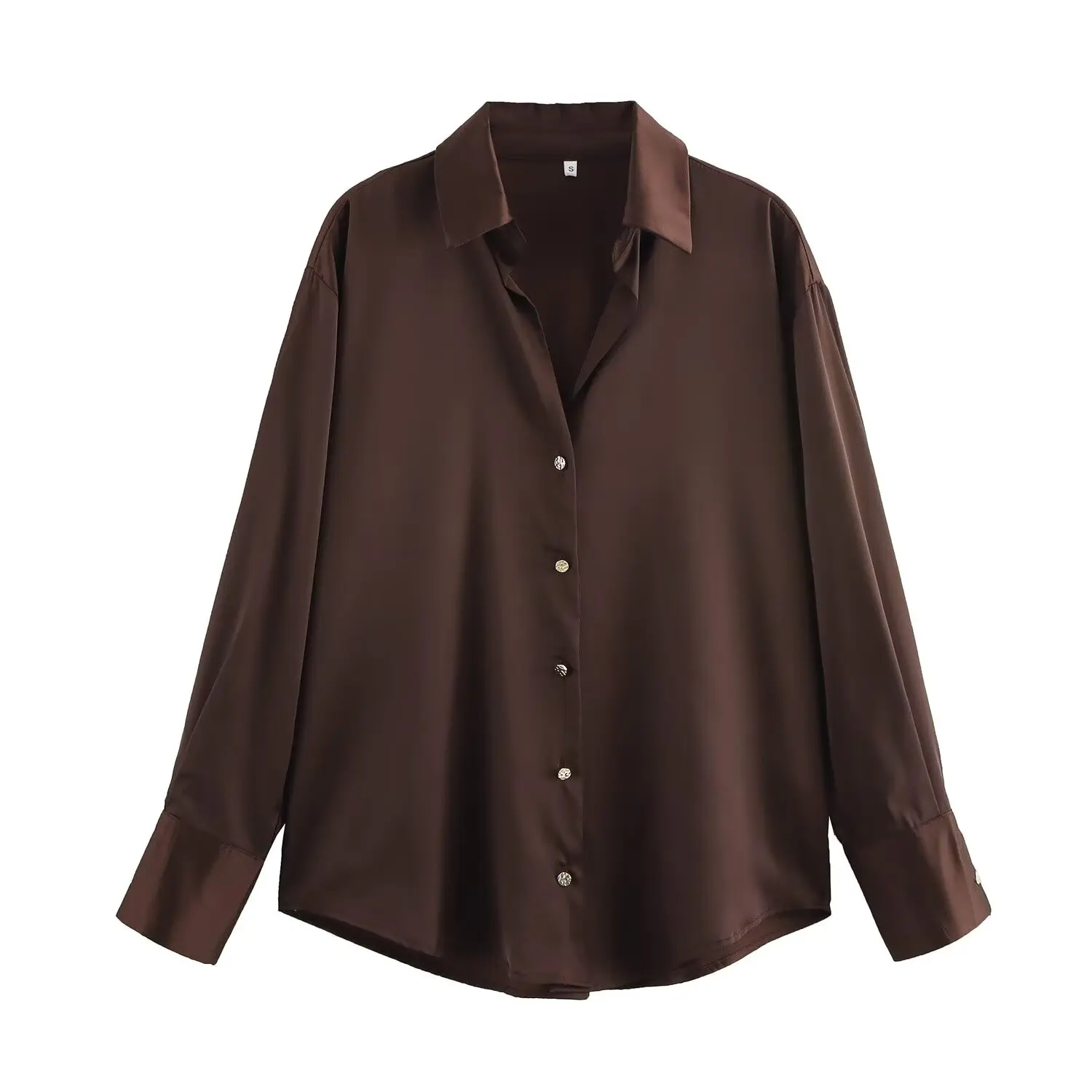Tangada 2025 Dames Koffie Satijnen Shirt Lange Mouw Vrouwelijke Blouse Tops 6x0478