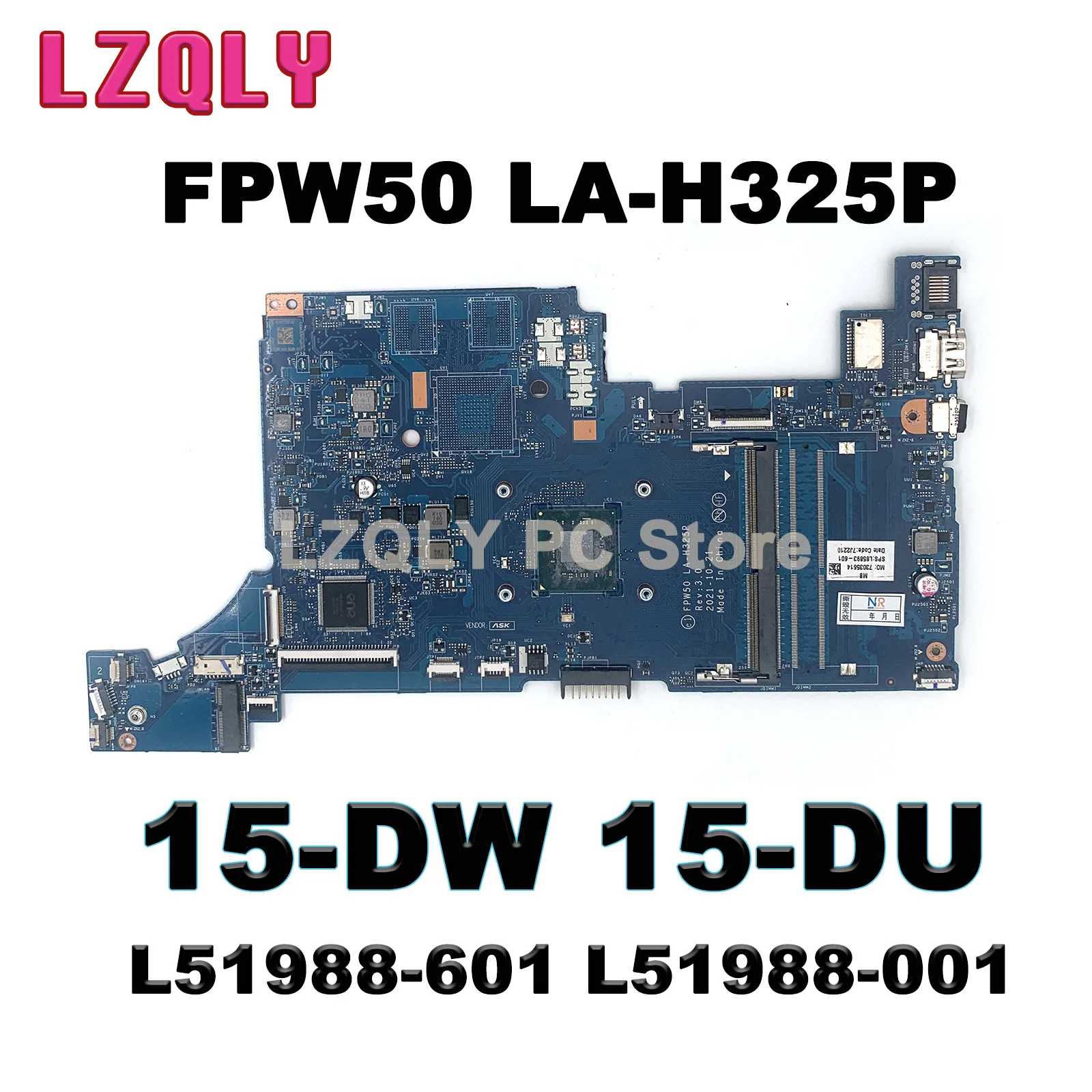 

For HP PAVILION 15-DW 15-DU Laptop Motherboard L51988-601 L51988-001 FPW50 LA-H325P With N5000 CPU DDR4