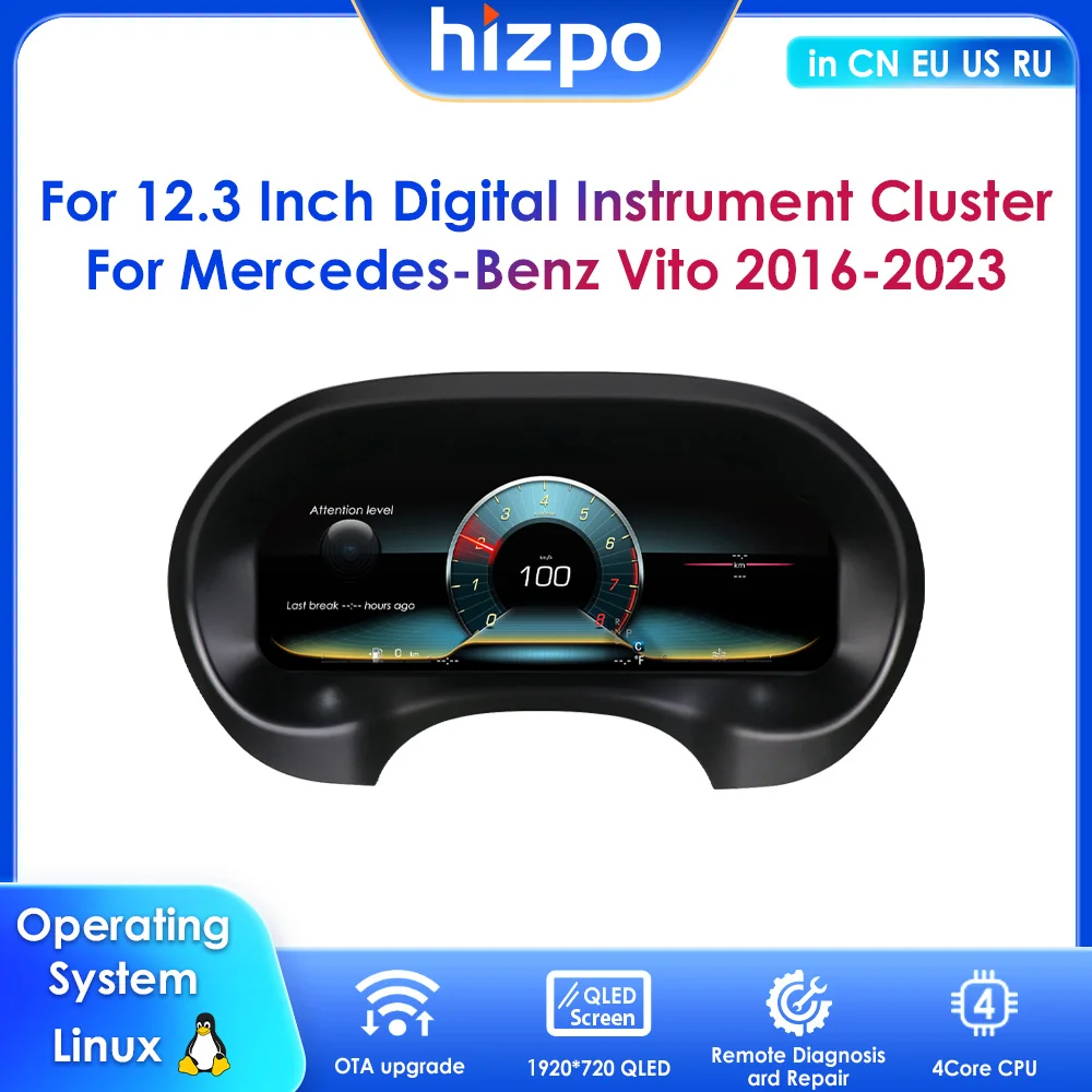 

12.3Inch Digital Instrument Cluster Carplay Android Auto For Mercedes-Benz Vio 2016-2023 Virtual Cockpit Anti-Glare HD Screen