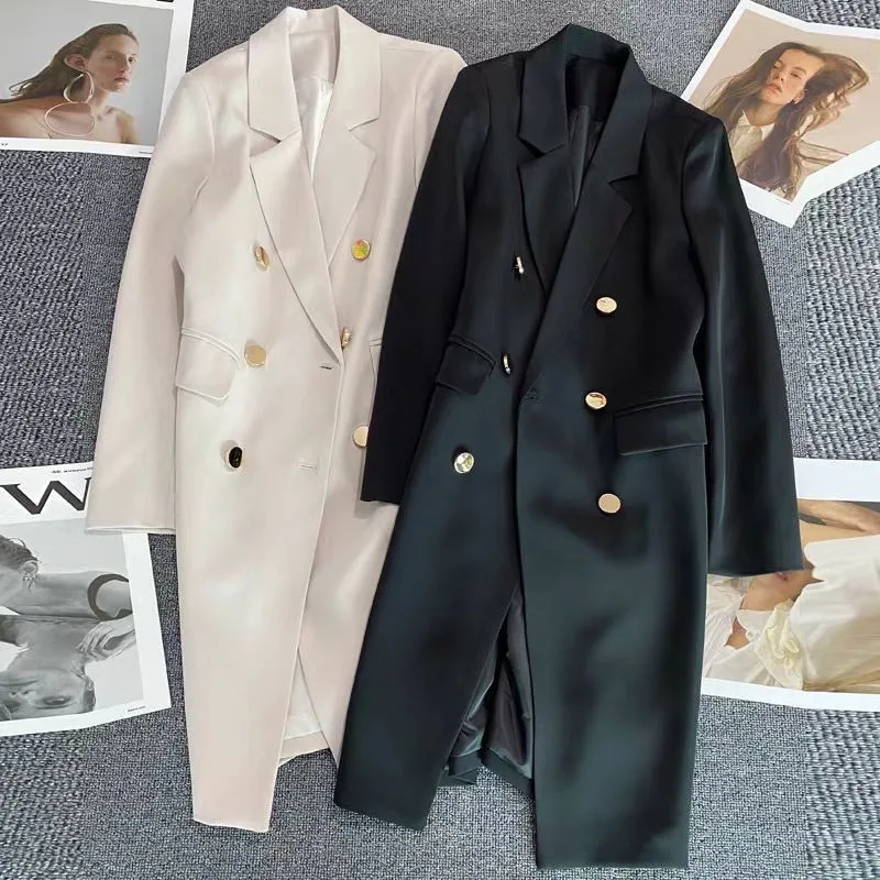 

2024 popular small man long trench coat blazer women 150cm loose Korean version black casual college style