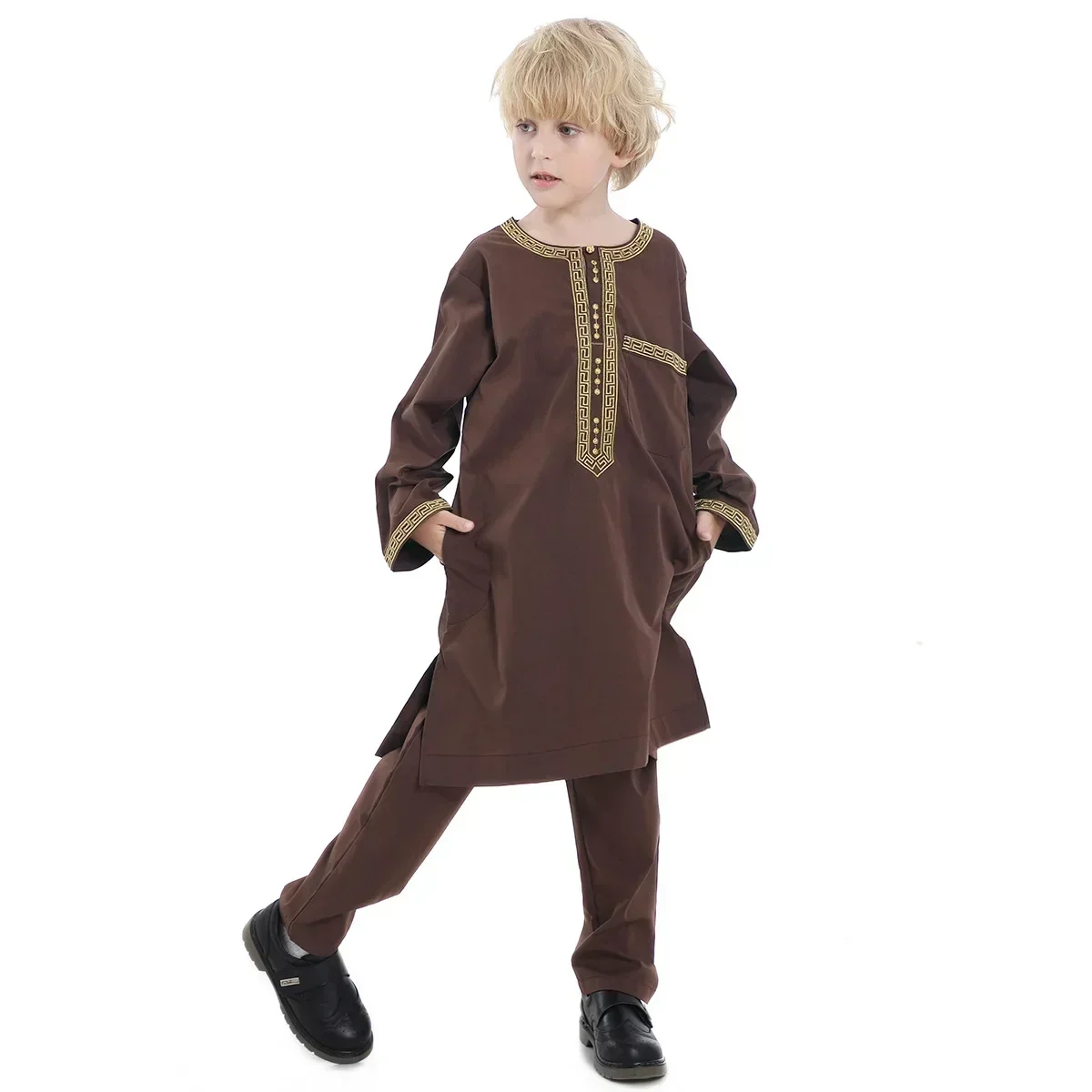 Teen Muslim Kids Boys Jubba Thobe Robes Arabic Islamic Middle Eastern Dubai Saudi Caftan Long Sleeve Ramadan Dishdasha Clothing