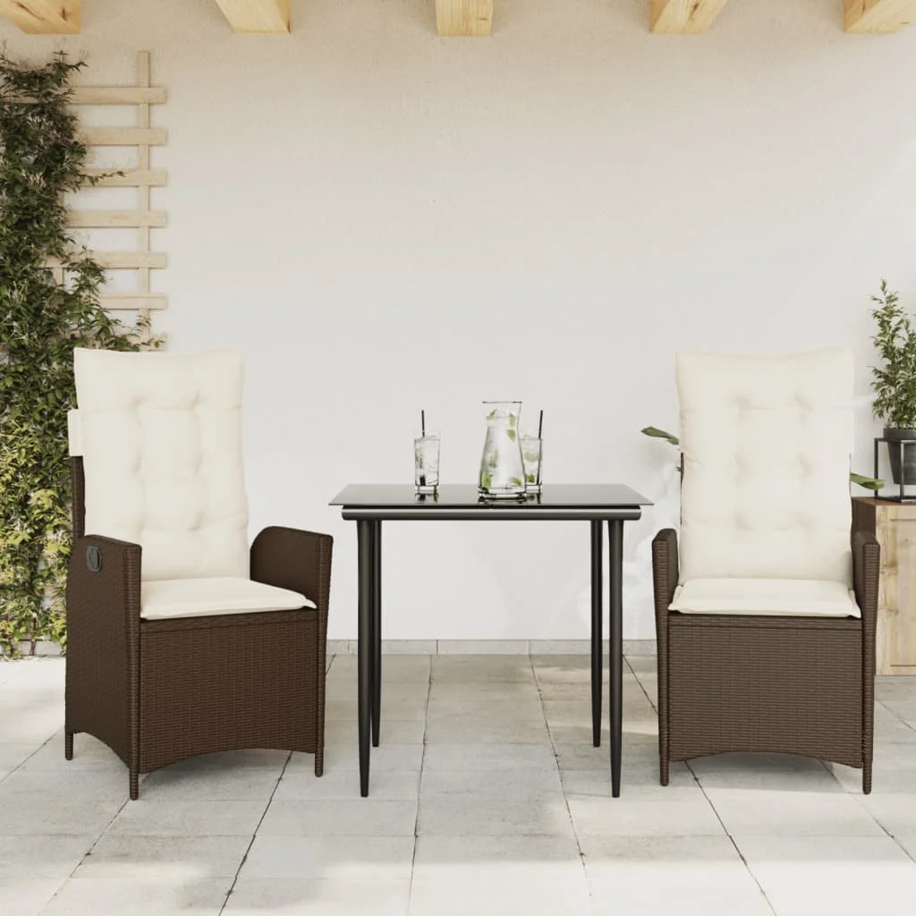 3 pcs garden dining Together and cushions poly rtin Brown