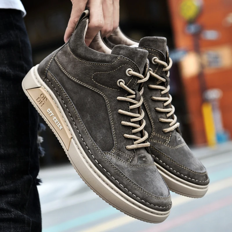 

Luxury Brand Vulcanized Sneakers Men Genuine Leather Shoes High Top Man Trainers New Casual Mens Walk Footwear Warm Winter Boots
