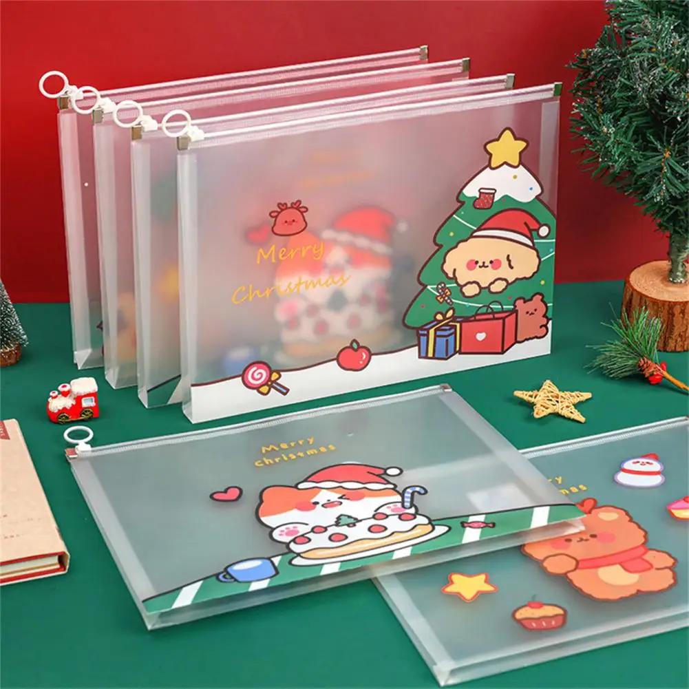 File Organizer Portable File Holder Smooth Zip Waterproof  Useful Cartoon Christmas Student A4 Zipper Bag