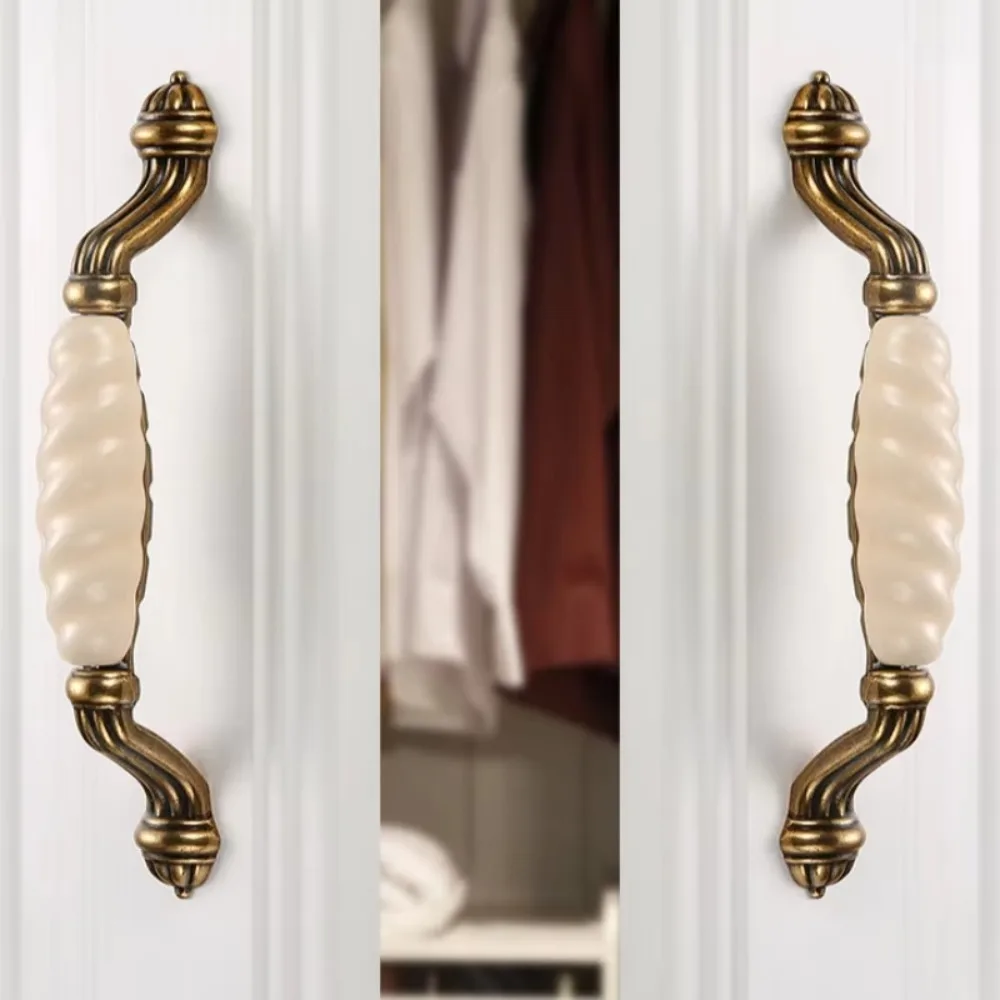 Zinc Alloy Ceramic Cabinet Pulls Antique Gold Retro Vintage Drawer Handles European Style Sturdy Antique Dresser Knobs Furniture