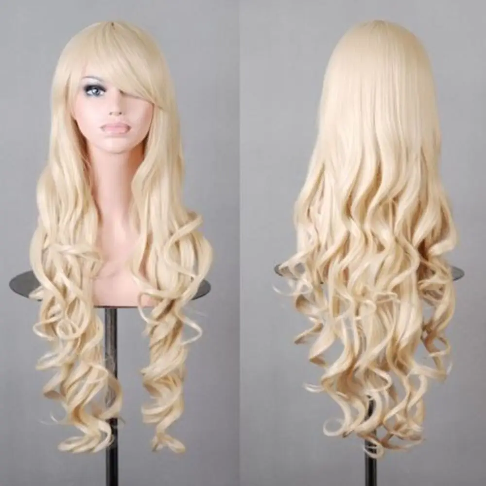 Vibrant Curly Wave Wig with Bangs - Synthetic Hair, Buckle Net Cap, Elegant Style for Women