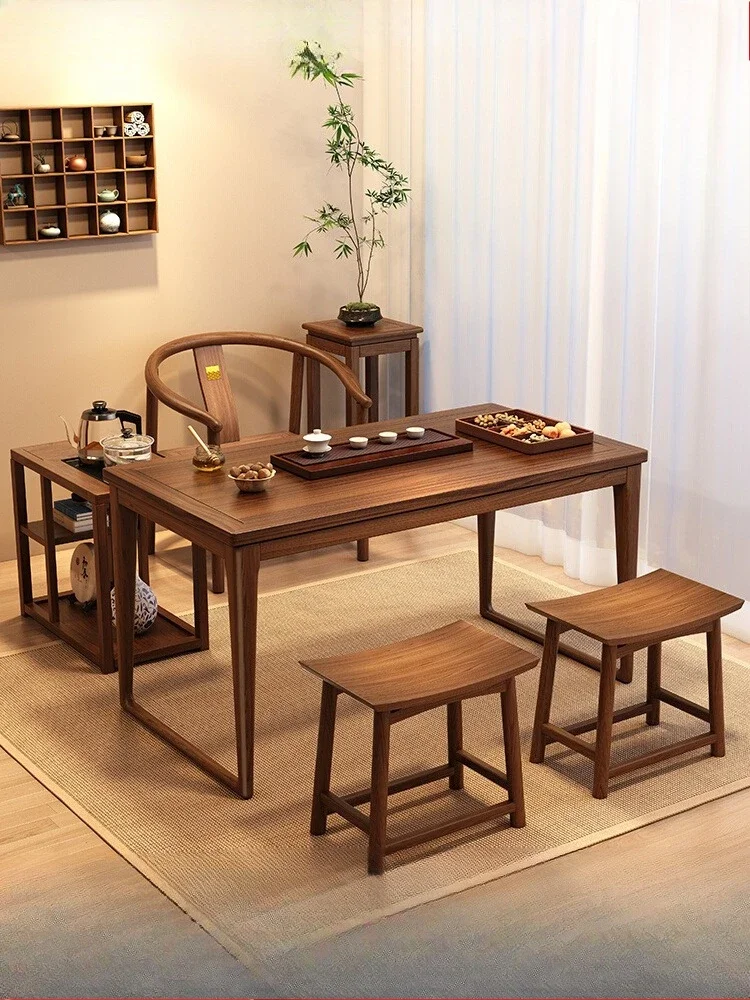 

Комбинация небольшого чайного столика и стула премиум-класса для балкона, новый китайский маленький чайный столик из цельного дерева