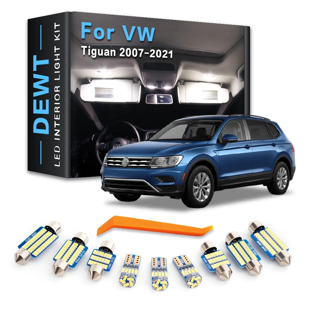 9Pcs Car LED Interior Dome Light Kit For VW Tiguan 2 1 MK2 MK1 2007 - 2021 2020 2019 2018 2017 2016 Sunvisor Trunk Bulb Canbus