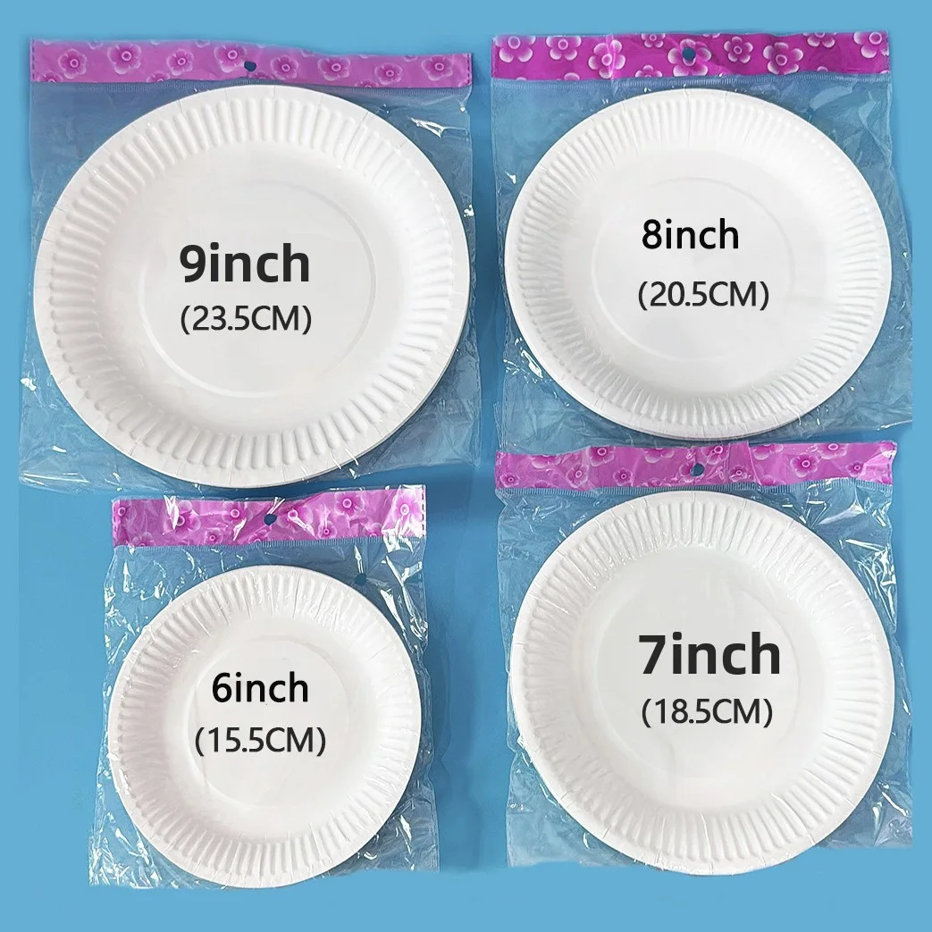 10 Sets of White Disposable Paper Plate Cake Plates for Picnic Party Tableware Paper Plates 6inch 7inch 8inch 9inch Party Plates