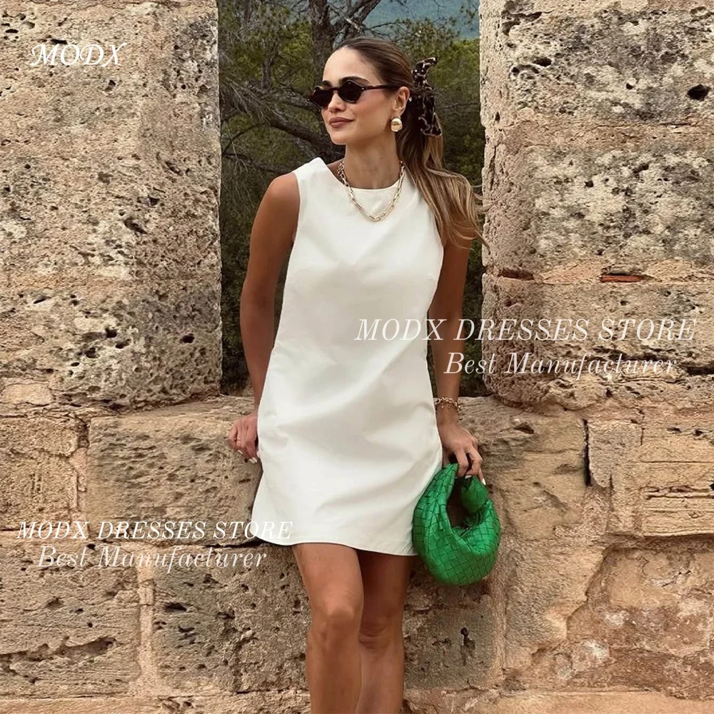 

MODX Simple O-Neck Mini Wedding Dress Sleeveless Satin Customized Vestidos Novias Boda Women 2026 Short Gown