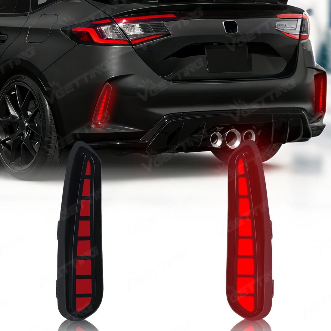 

Светодиодные задние бамперные фонари-отражатели для Honda Civic TYPE R 2023 2024 2025 (версия для США) — динамические ходовые огни, стоп-сигналы, указатели поворота