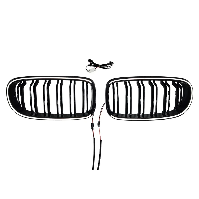 For 2009-2011 BMW 3 Series E90 LCI, Dual Line Gloss Black LED Illuminated Kidney Grille, PC Construction, Direct Fit Replacement