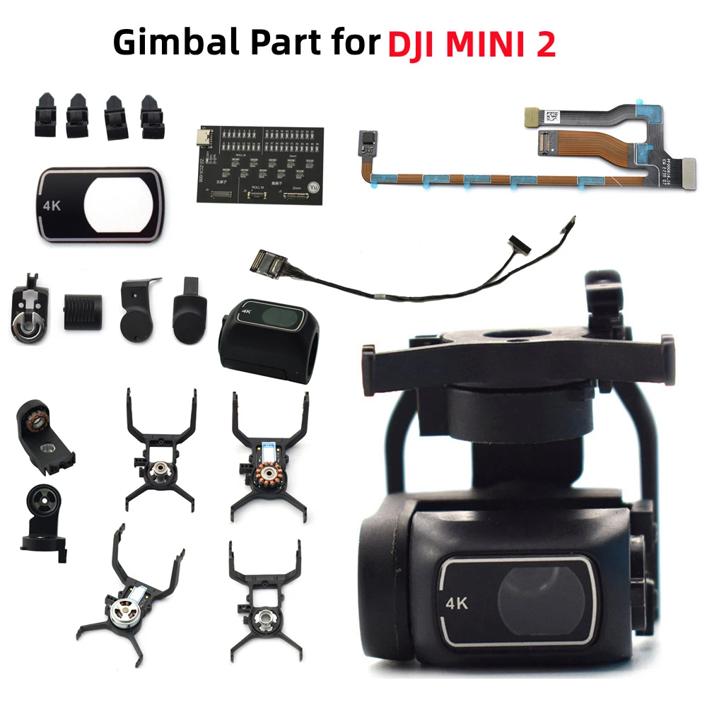 Original Gimbal Part for DJI Mini 2 Gimbal Shell Signal / Flat Cable Camera Len Glass Rubber Dampener Mount Bracket Roll/Yaw Arm
