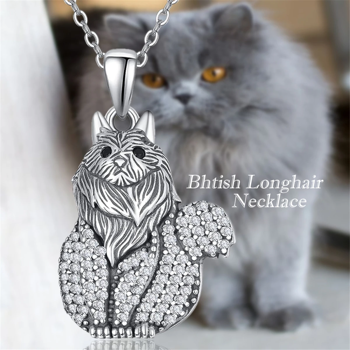 Exquisite Cute British Longhair Cat Pendant Necklace for Women Fashion Pet Kitten Jewelry Animal Accessories Gift for Cat Lovers