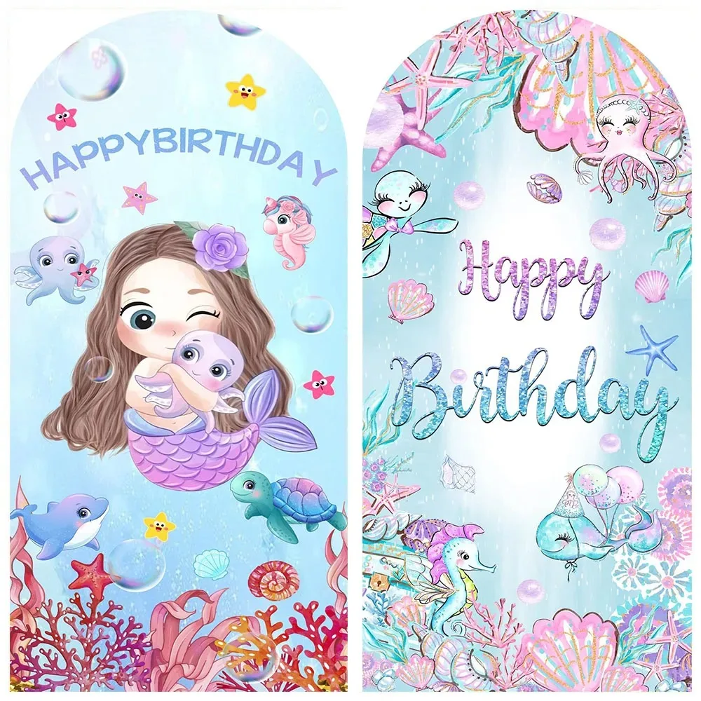 

Mehofond Arch Backdrop Cover Underwater Mermaid Happy Birthday Little Princess Baby Shower Chiara Photo Background Decor Banner