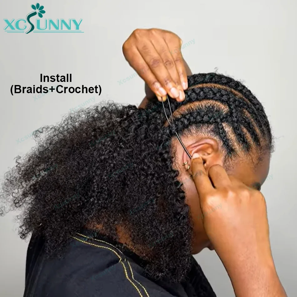 الأفرو غريب مجعد ريشة الكروشيه وصلات شعر بشرية Knotless قبل فصل الكروشيه الشعر سلسلة في الأوسط لضفائر بوهو