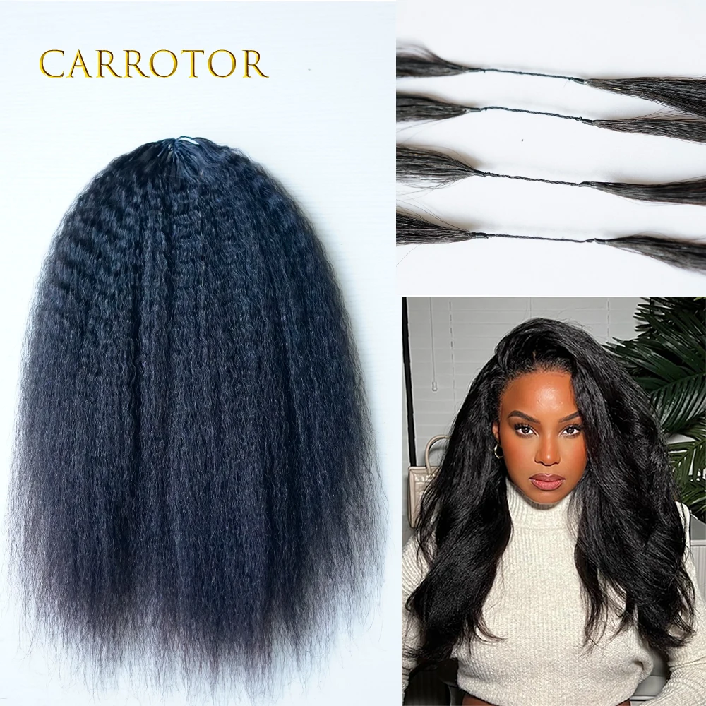 Ekstensi Rambut Kinky Straight Feather Crochet Braid Tanpa Simpul, Ekstensi Rambut Crochet Pre-Separated, Rambut Asli 100% Rambut Manusia