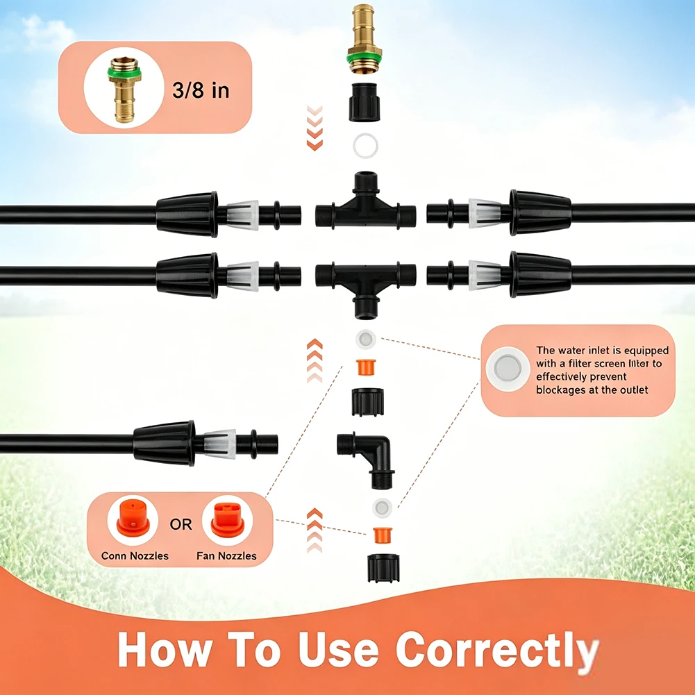 21Pcs Set 4-Nozzle Sprayer Boom Set With 1/4-inch Brass Connector For Adjustable Length Compatibility With Sprayers