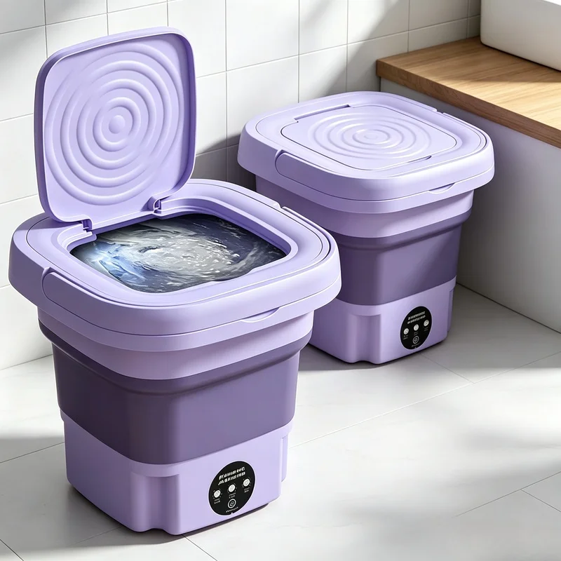 Portable Folding Mini Washing Machine Bucket, Small Travel Electric Washer for Clothes, Socks & Underwear Cleaning