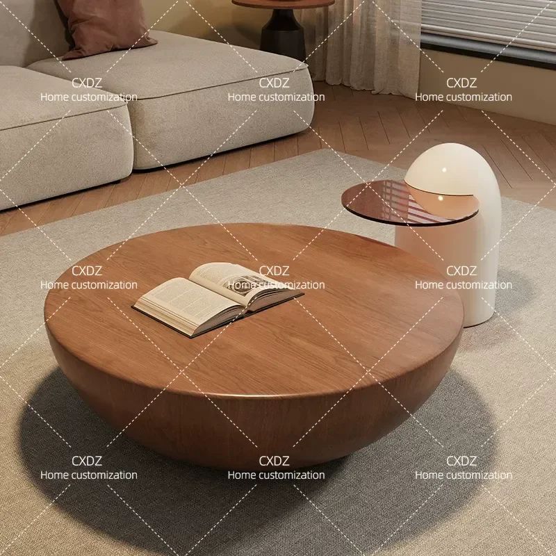 Minimalist Round Coffee Table Walnut Wood Living Room Furniture Small Apartment High End Modern Home Decor Center Table