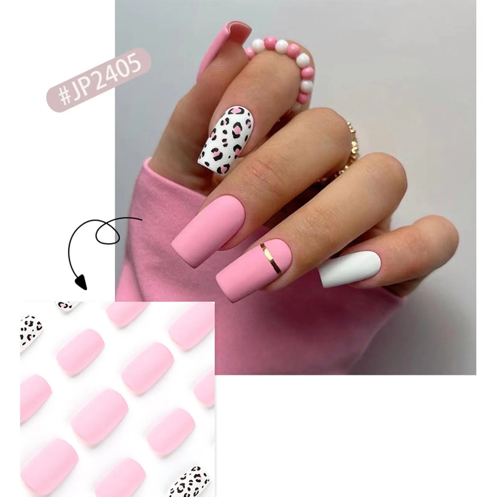 Pink Frosted Leopard Print Fake Nails Unique Trendy Pattern & Color Fingernails for Daily Lives Everyday Use