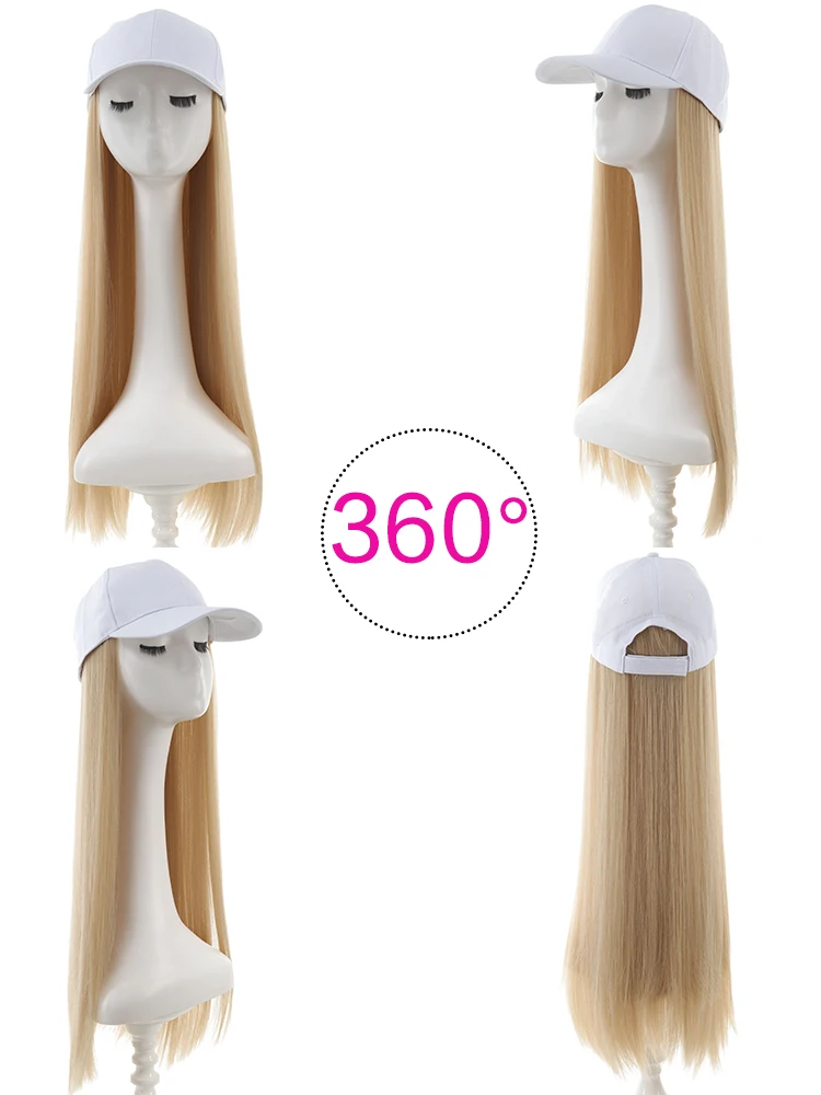 Women's one-piece hat wig with long straight hair, off-white bucket hat, stylish and versatile new hat, synthetic wig