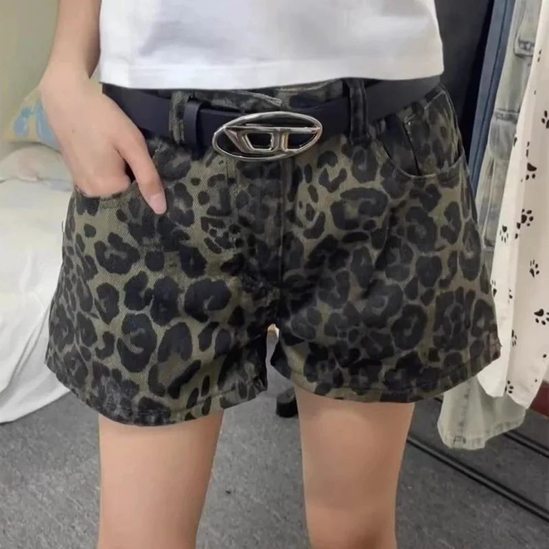 

High Street Summer Women Retro Leopard Printed Jeans Girls Fashion Low Waist Thin Shorts Lady Sexy Casual Short Pants