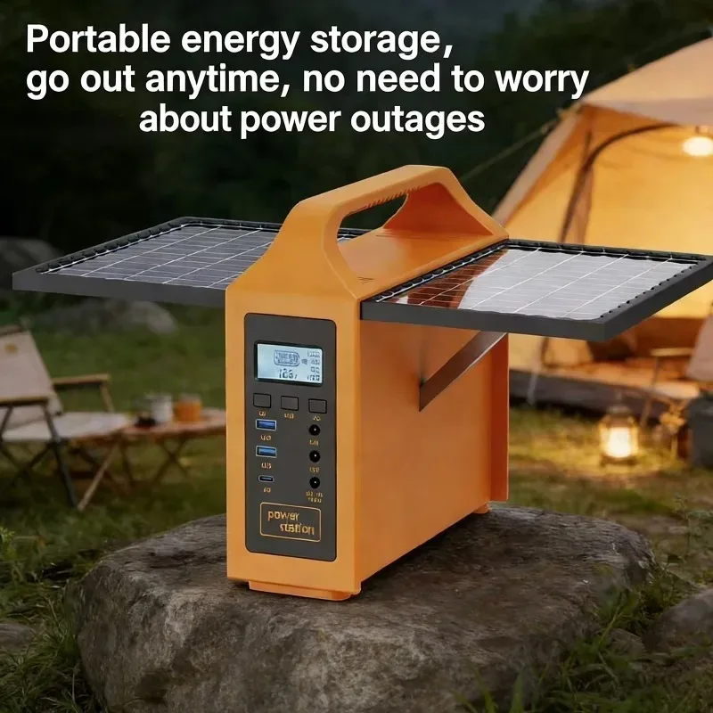 100W Portable Solar Power Station with LED Light & Solar Panel 110V 220V Power Supply Solar Generator Outdoor Backup Power