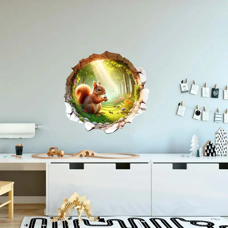 Cute Squirrel Wall Sticker Kids Room Decor Bathroom Toilet Living Room Decor Cabinet Refrigerator Home Decor Decals S437
