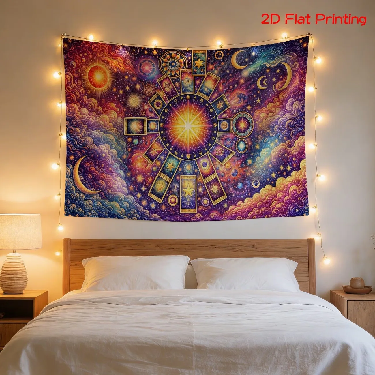 VIKAMA Cosmic Tarot Tapestry Galaxy Wall Hanging Mystic Sun Wheel Moon Star Art for Bedroom Living Room Aesthetic Decor