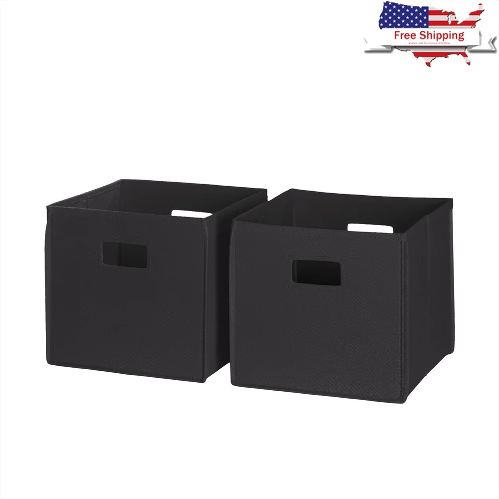 

Kids Fabric Collapsible Storage Cube Bins Organizers with Handles Playroom Classroom Nursery Toy Storage Boxes Black 2pc Set