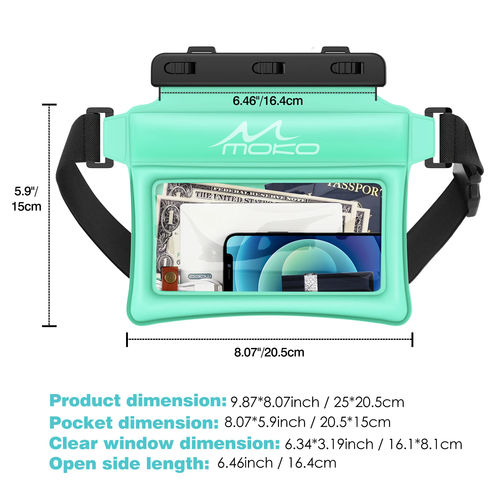 MoKo Waterproof Phone Pouch Fanny Pack,Floating Dry Bag for Swimming Kayaking Snorkeling for  iPhone 14 13 12 11 Pro Max X/Xr/Xs