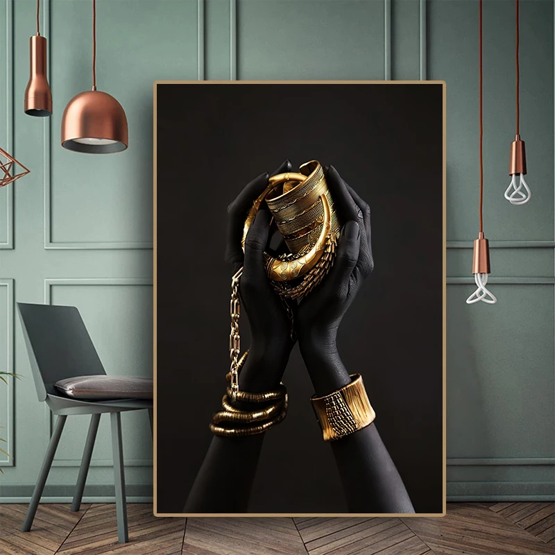 African Women Classic Black Gold Gestures Posters and Prints Female Portraits Canvas Painting Wall Art Pictures for Home Decor
