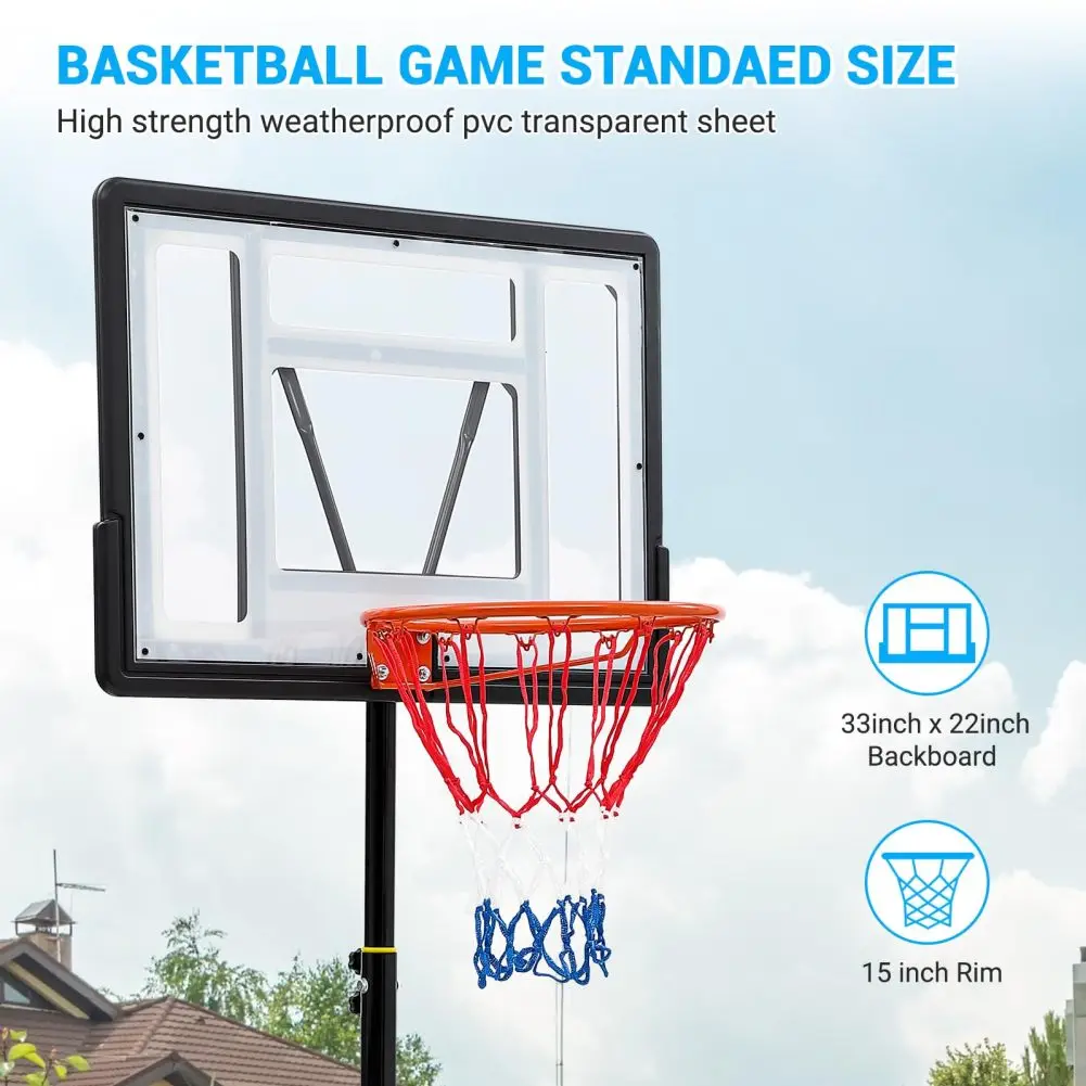 

Basketball Hoop Outdoor 5.2-7ft Adjustable for Kids&Youth w/Wheels, 33in Shatterproof Backboard & High Intensity Base