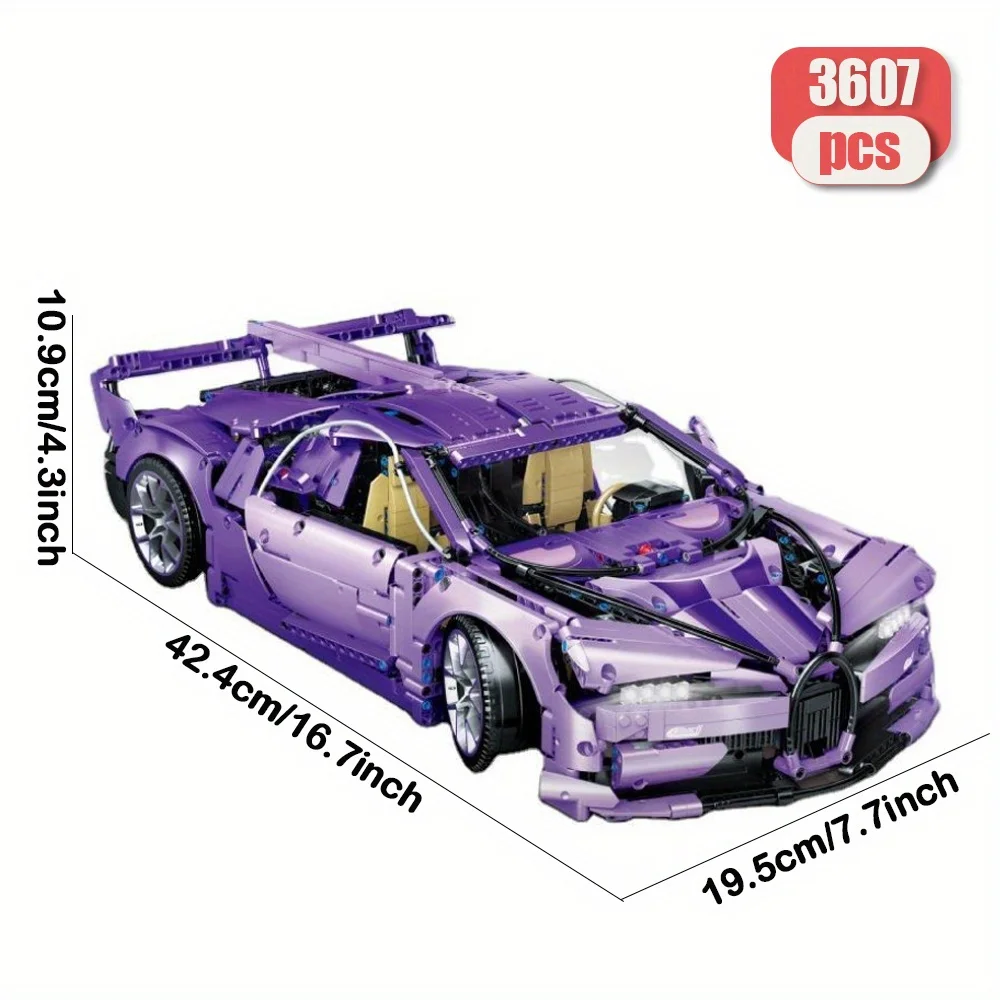 Technic super car Sport car moc สีม่วง Buga-tti Chiron Building Block อิฐชุดของเล่นของขวัญเด็กคริสต์มาส 3607 pcs