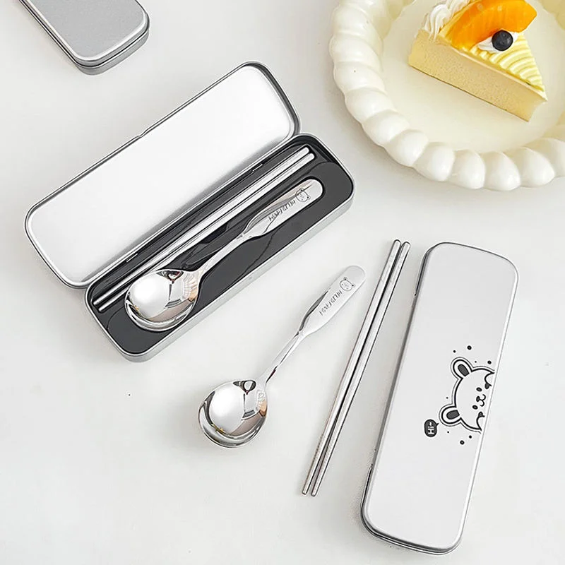 

Cartoon Bear 316 Portable Tableware Student Office Worker Korean Fork Spoon Chopsticks 3-Piece Set Outdoor Travel Set Gift