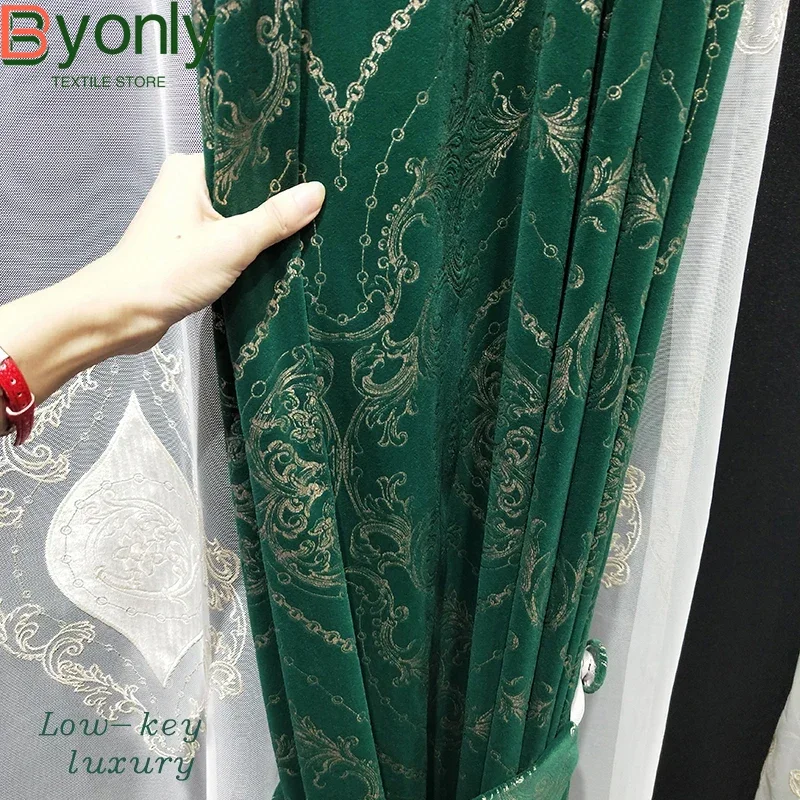 

Американские ретро барокко темно-зеленые байковые жаккардовые шторы с позолотой для гостиной, спальни, готовые изделия с французским окном