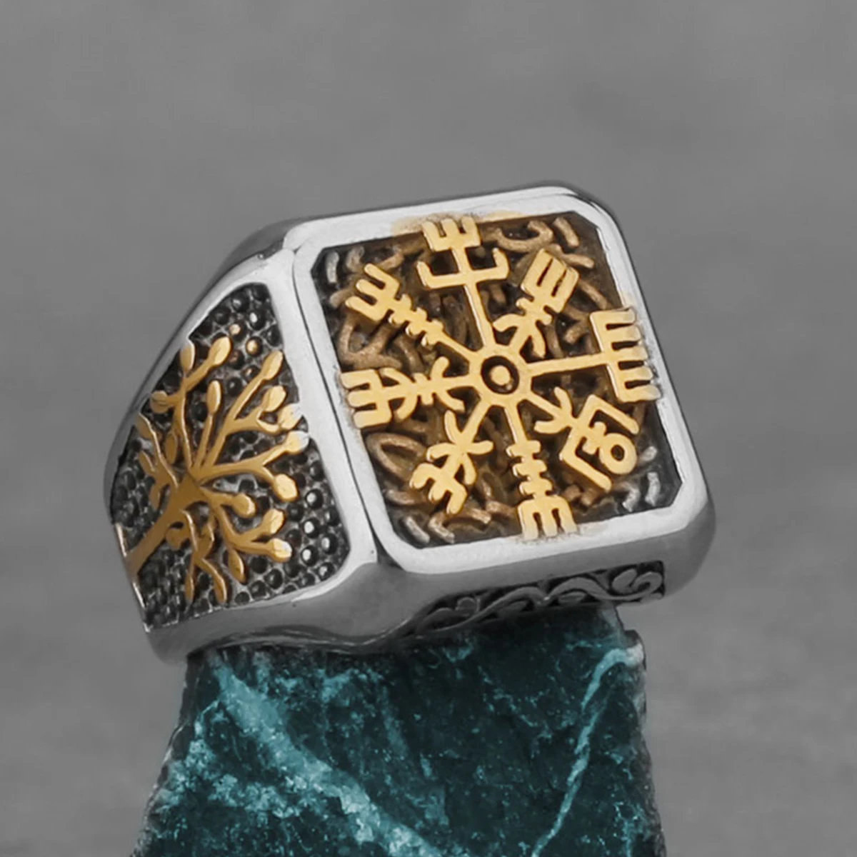Nordic Viking Edelstahl Ring Anker Kompass Baum des Lebens Rune Amulett Wolf Männer Frauen Finger Schmuck Biker Party Club Geschenk