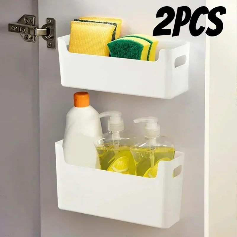 2pcs Kitchen Storage box- Multifunctional Plastic Cabinet Rack, Punch-Free Wall-Mounted Storage Organizer