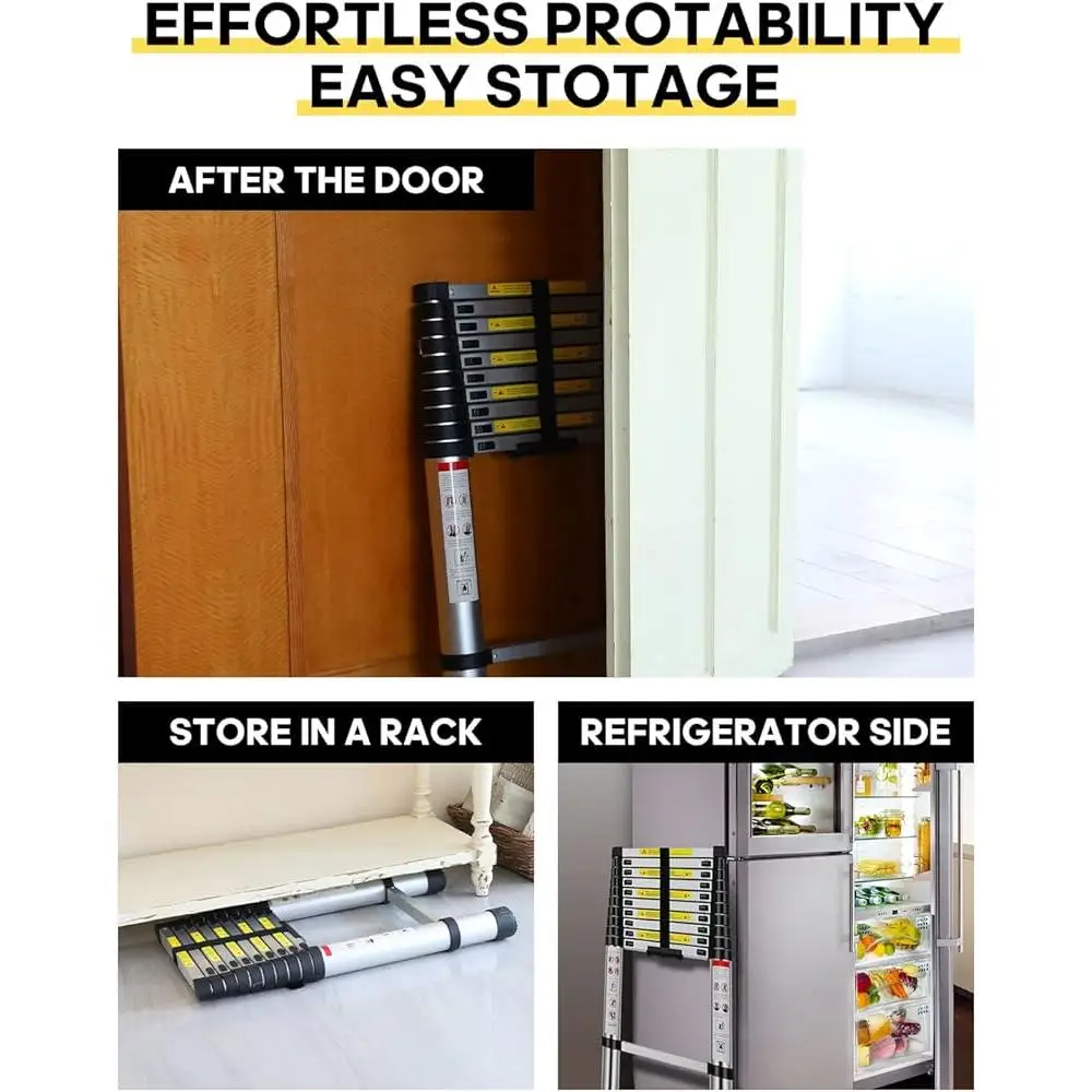 Telescoping Ladder 10.5FT Aluminum Extension Lightweight Retractable Ladder with Non-Slip Rubber Feet Home Use 330 lb Load