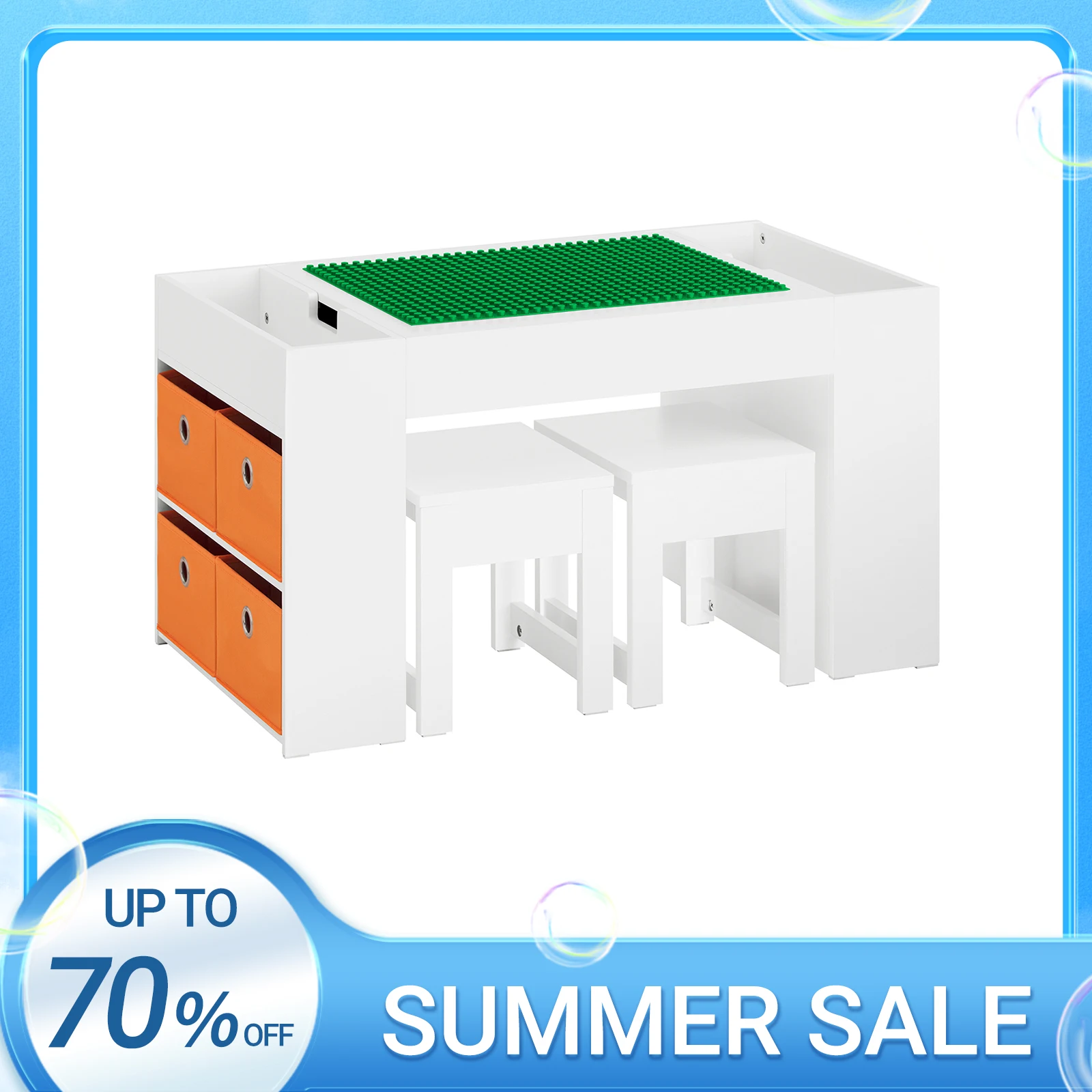 SoBuy KMB75-W Mesa infantil con 2 sillas, conjunto de asientos infantiles con almacenamiento, conjunto de asientos infantiles multifuncional, conjunto de mesa y silla para niños