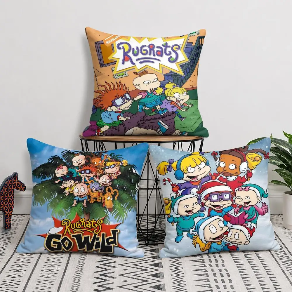 Cartoon Funny R-Rugrats Cushion Cover Silky Short Plush Invisible Zipper Dustproof Sofa Pillow Case For Home Decor
